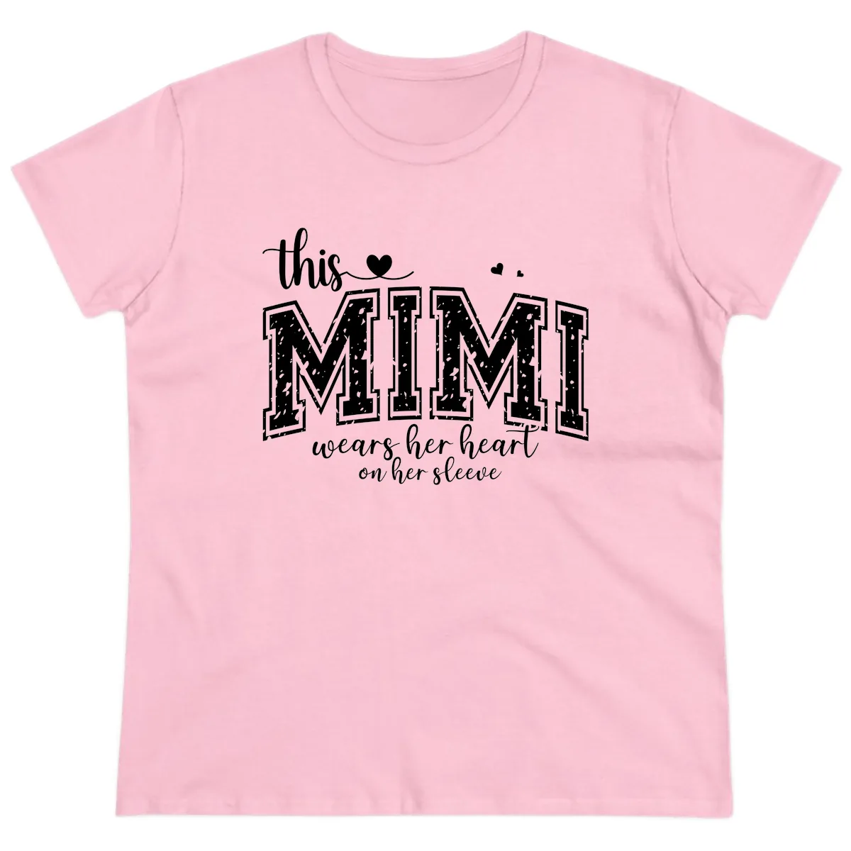 This Mimi Wears Her Heart On Her Sleeve Ladies Tee in Light Pink