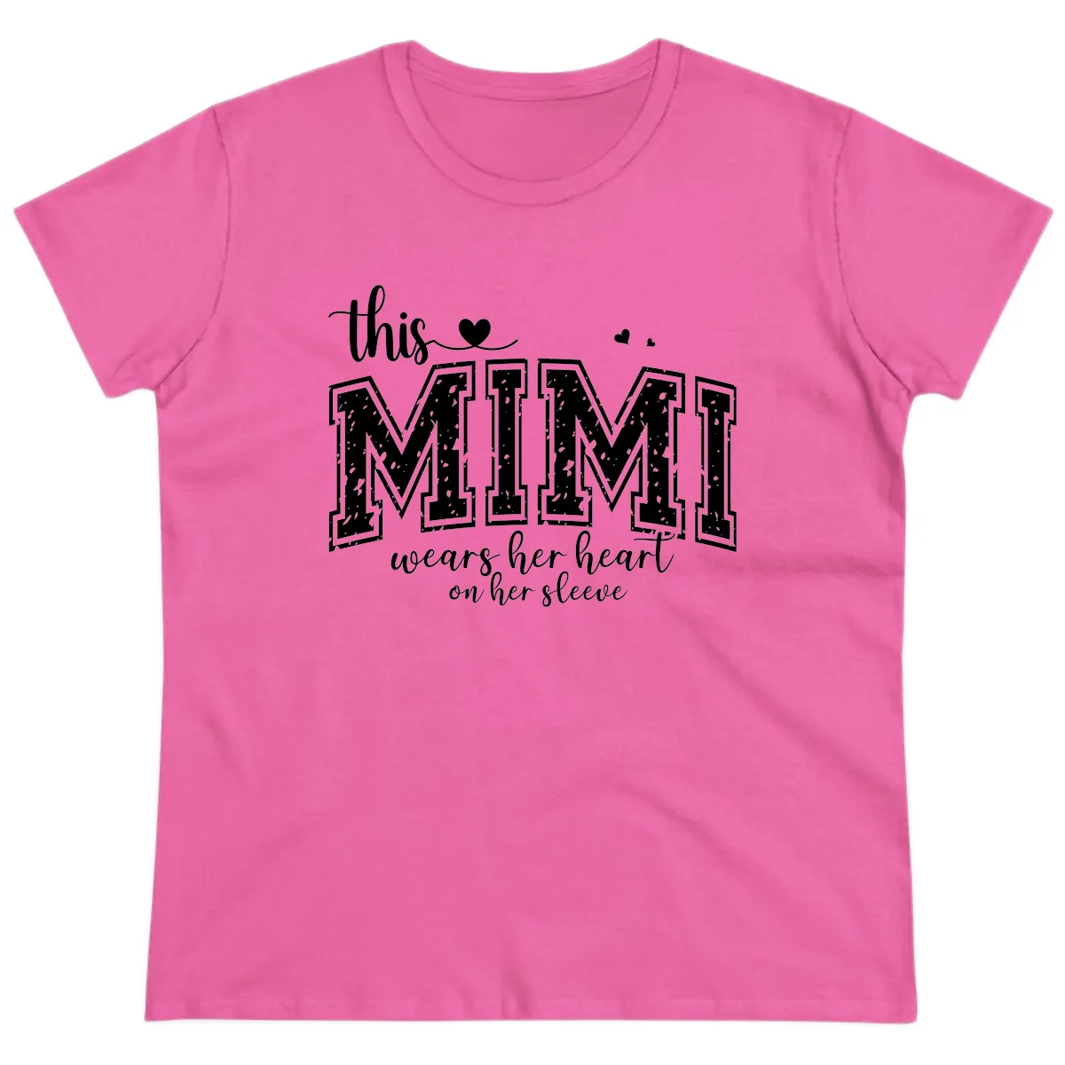 This Mimi Wears Her Heart On Her Sleeve Ladies Tee in Azalea
