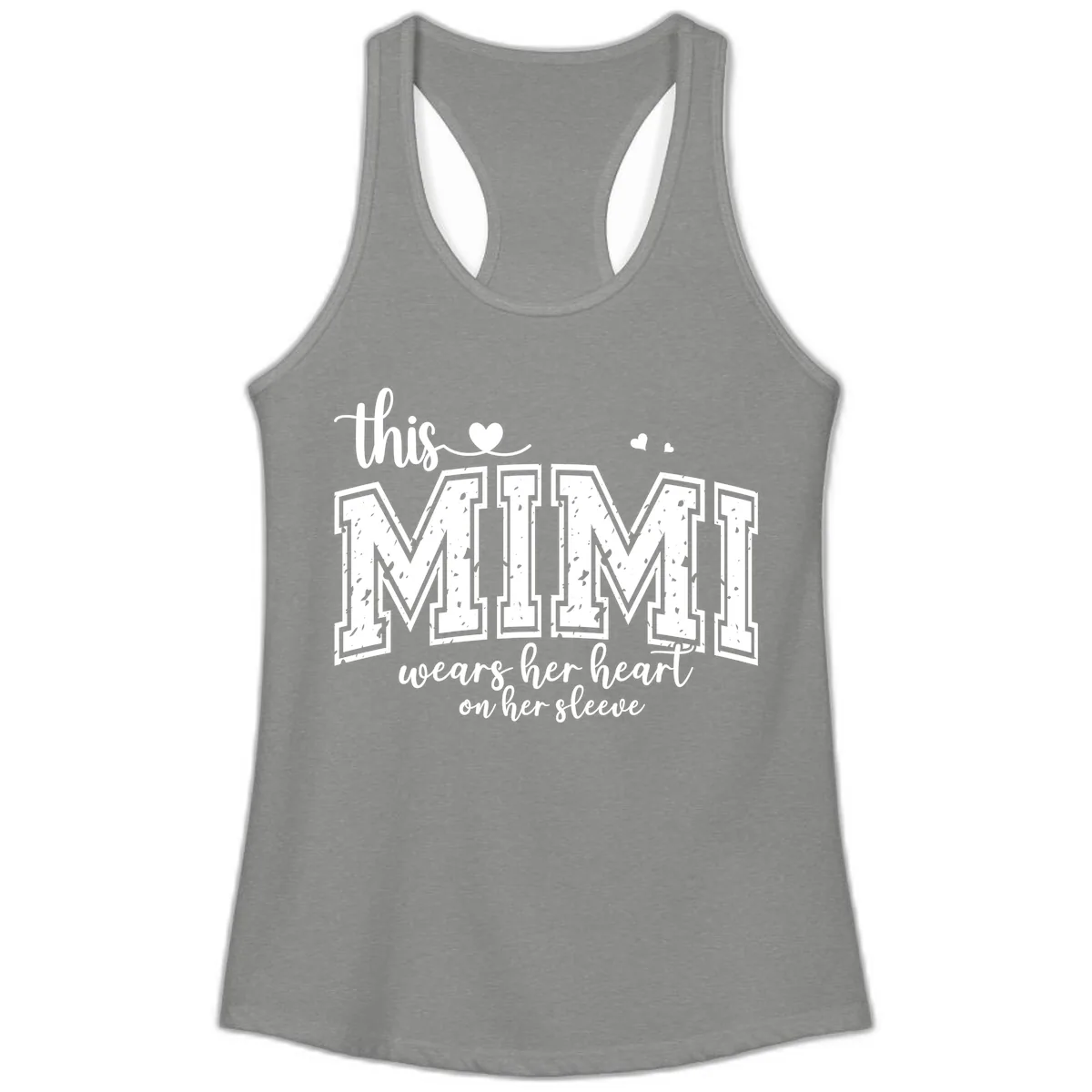 This Mimi Wears Her Heart On Her Sleeve Ladies Tank in Heather Grey