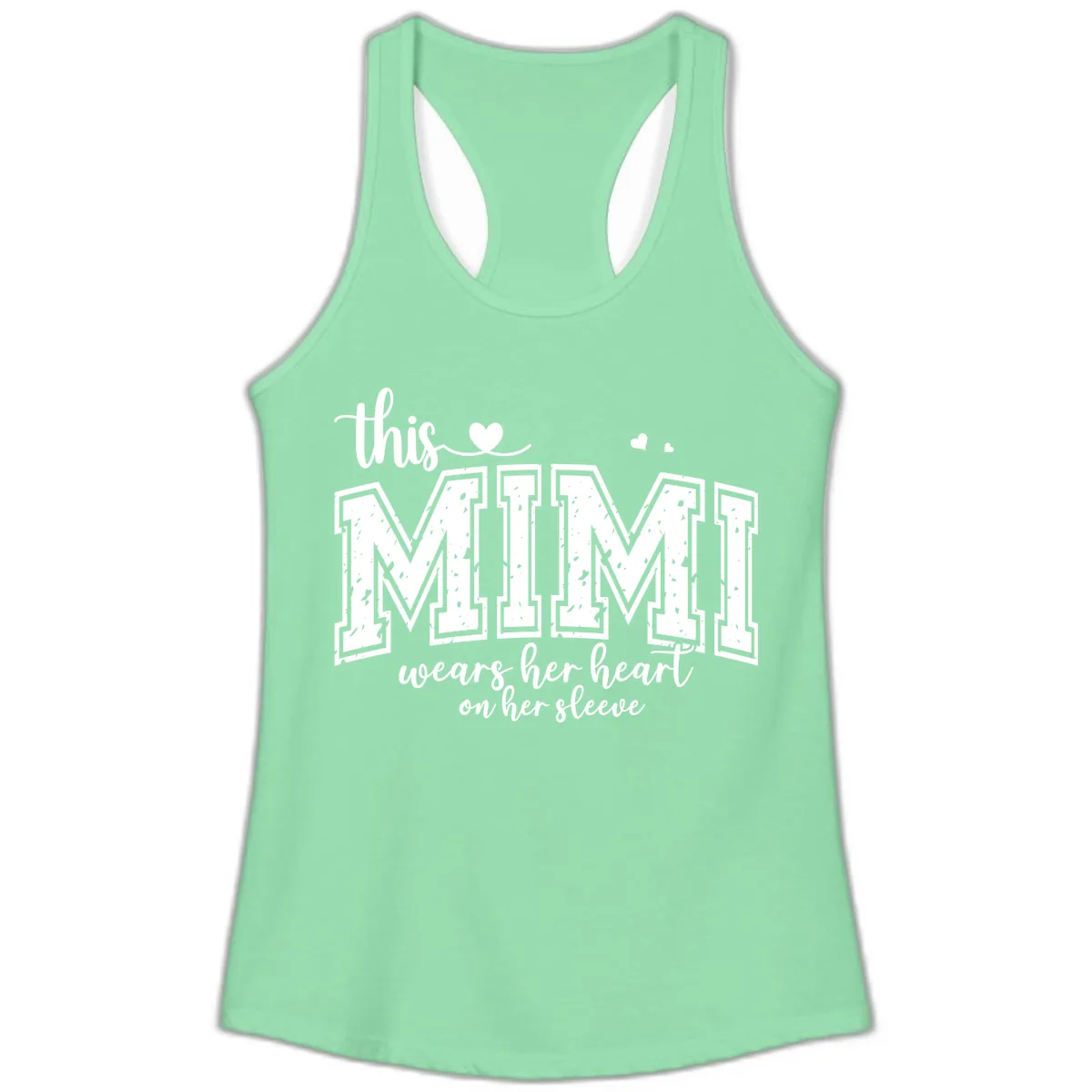 This Mimi Wears Her Heart On Her Sleeve Ladies Tank in Solid Mint