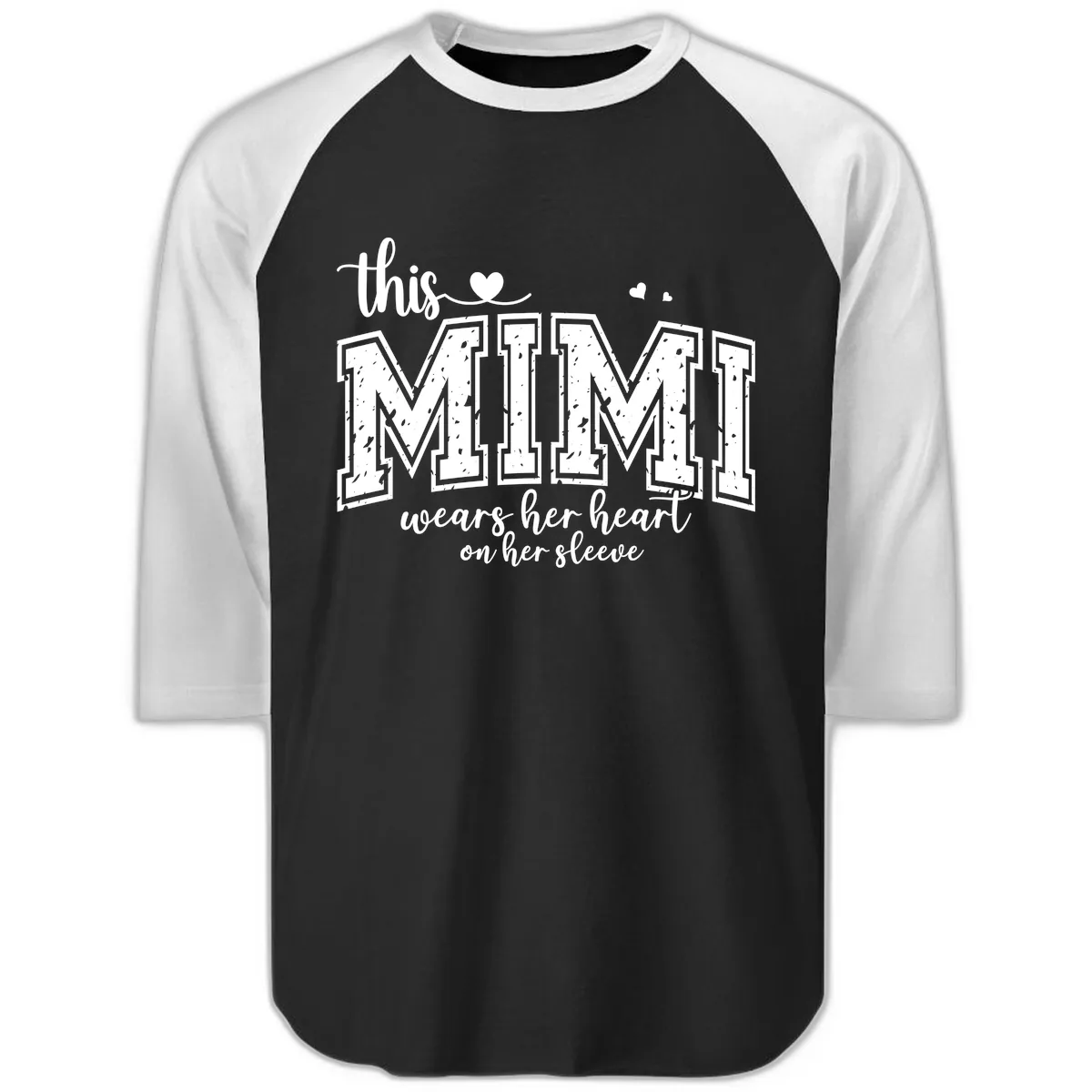 This Mimi Wears Her Heart On Her Sleeve Raglan 3/4 in Black White