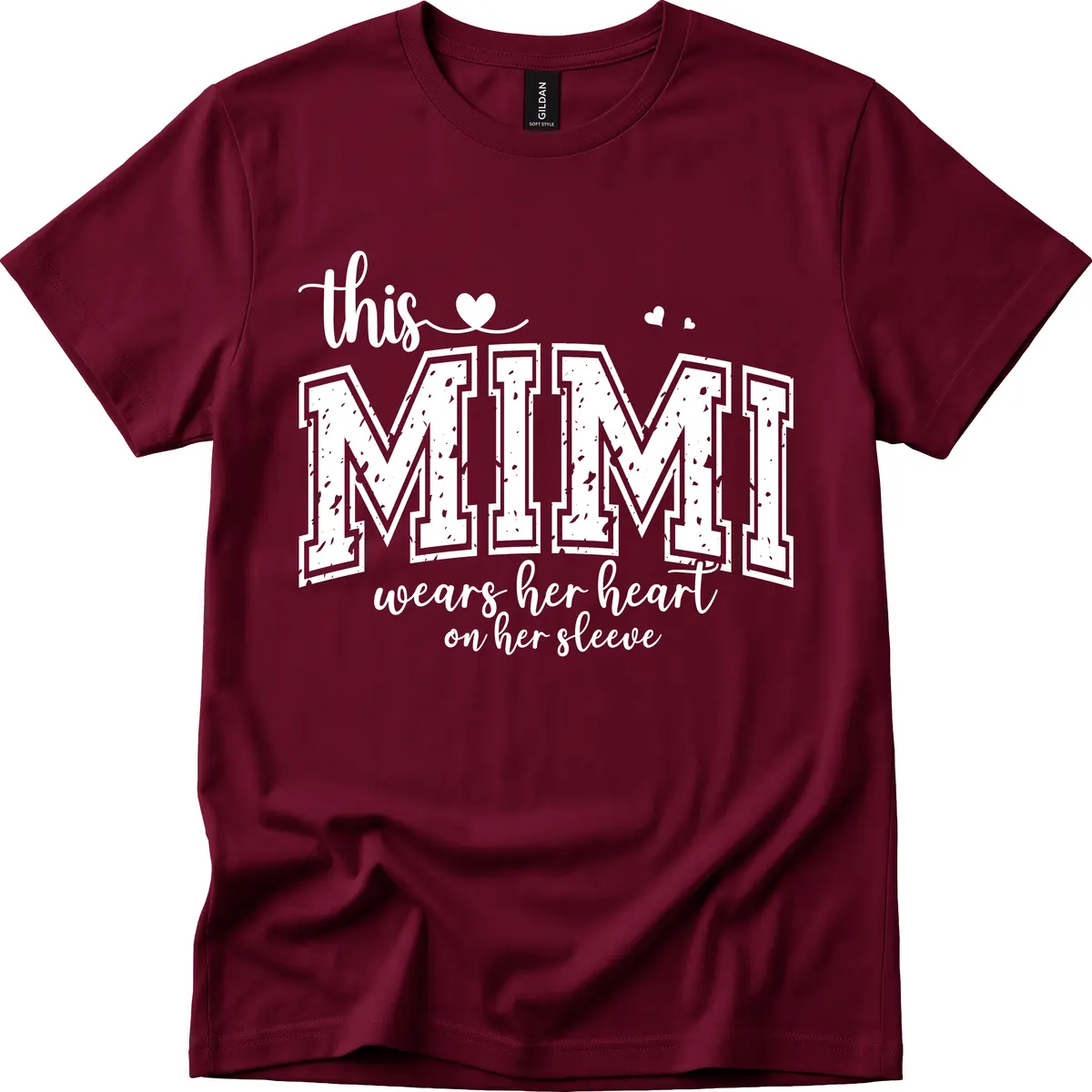 This Mimi Wears Her Heart On Her Sleeve T-Shirt in Maroon