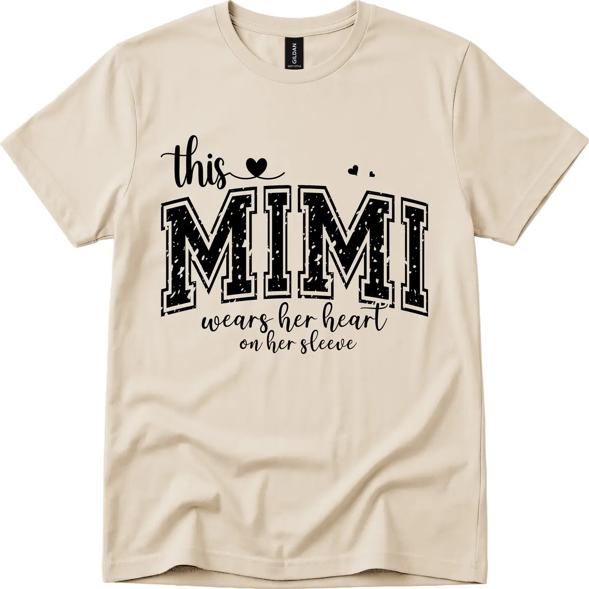 This Mimi Wears Her Heart On Her Sleeve T-Shirt in Sand