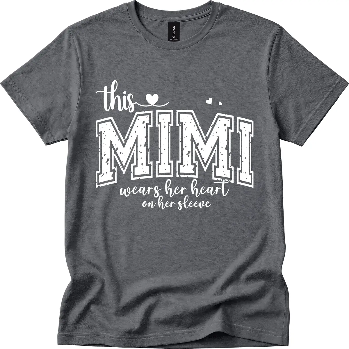 This Mimi Wears Her Heart On Her Sleeve T-Shirt in Dark Heather