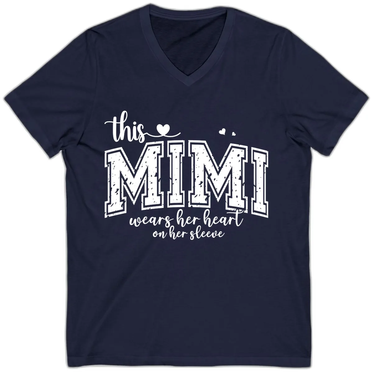 This Mimi Wears Her Heart On Her Sleeve V-Neck in Navy