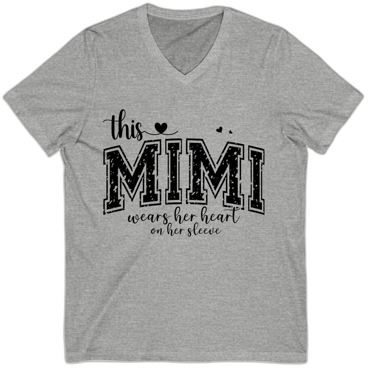 This Mimi Wears Her Heart On Her Sleeve V-Neck in Athletic Heather
