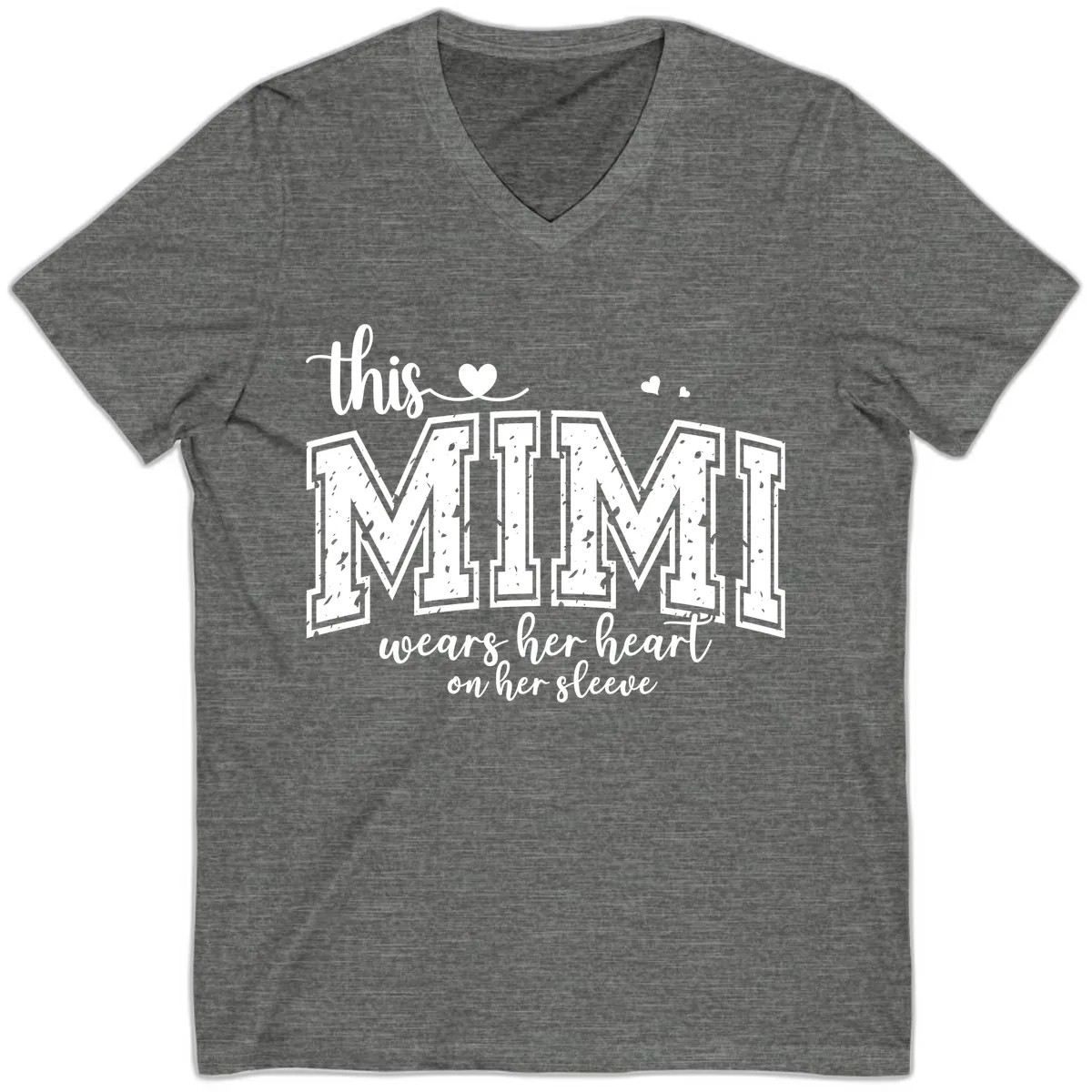 This Mimi Wears Her Heart On Her Sleeve V-Neck in Deep Heather