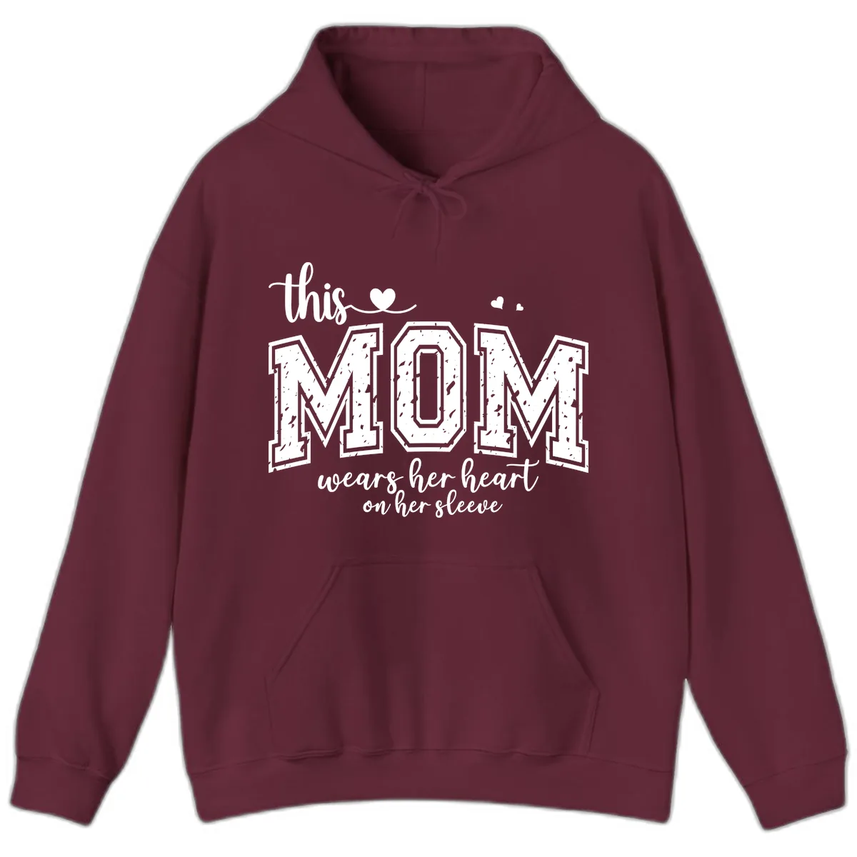 This Mom Wears Her Heart On Her Sleeve Hoodie in Maroon