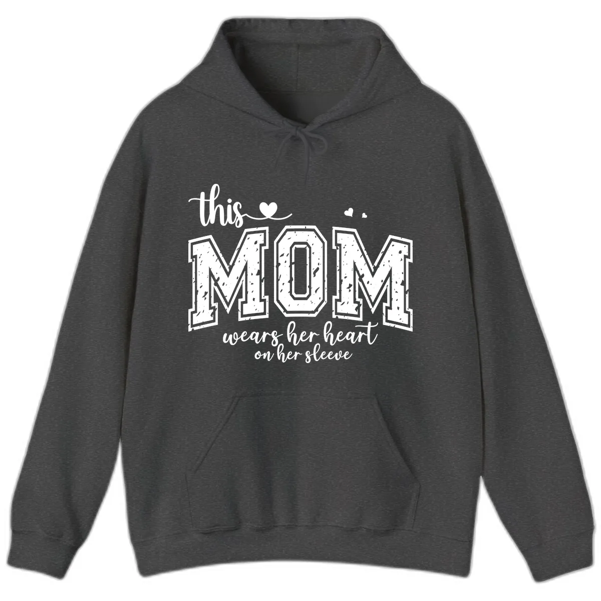 This Mom Wears Her Heart On Her Sleeve Hoodie in Dark Heather