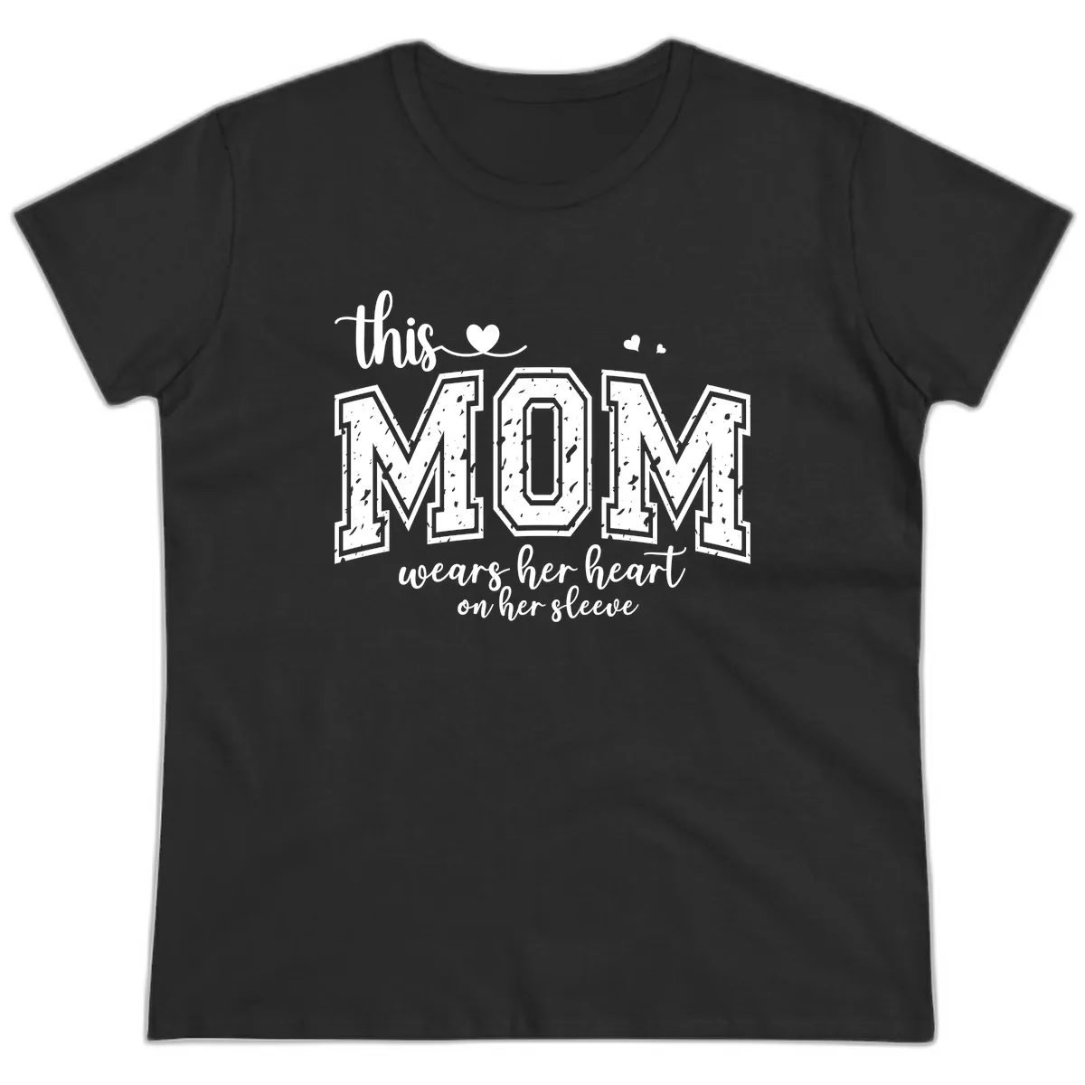 This Mom Wears Her Heart On Her Sleeve Ladies Tee in Black