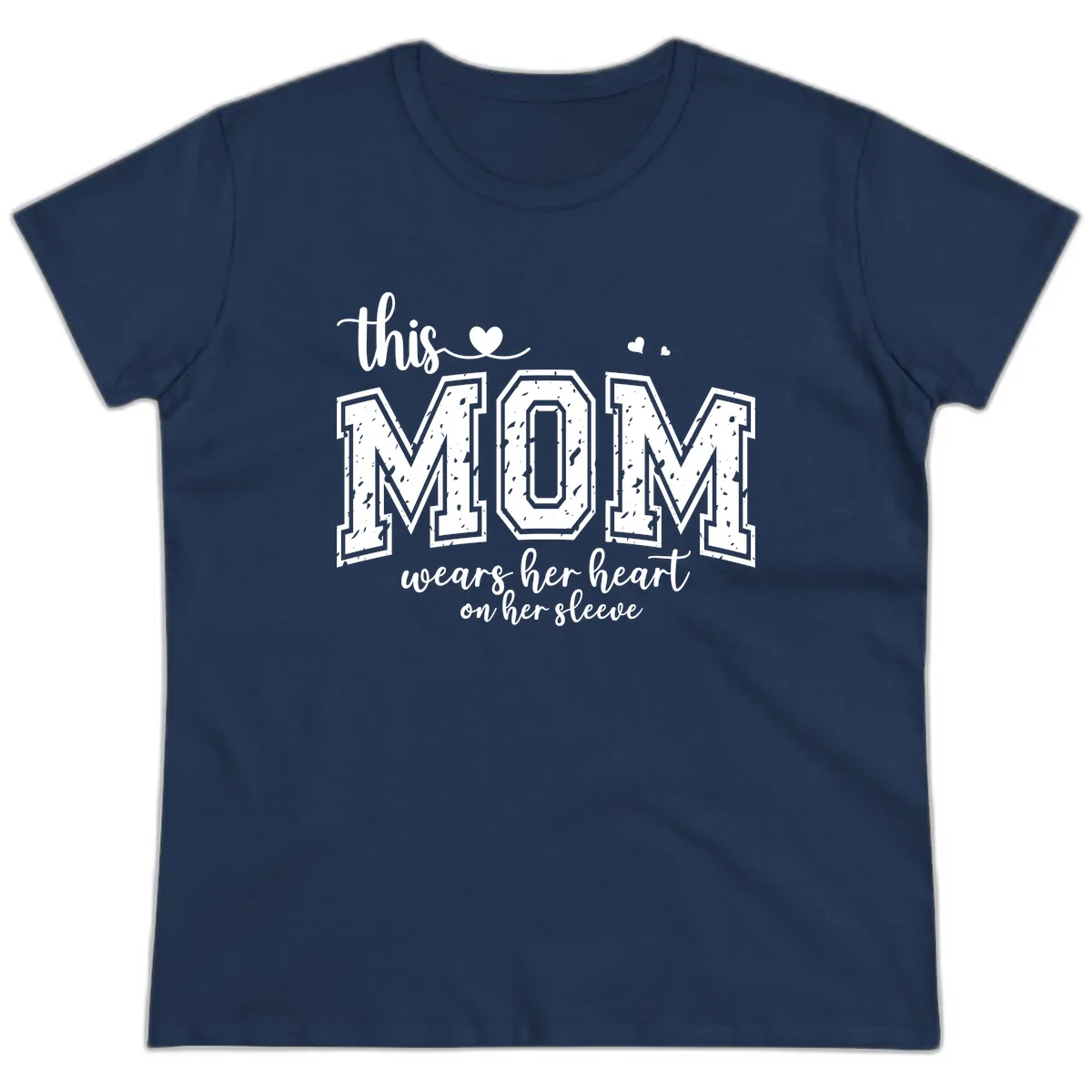This Mom Wears Her Heart On Her Sleeve Ladies Tee in Navy