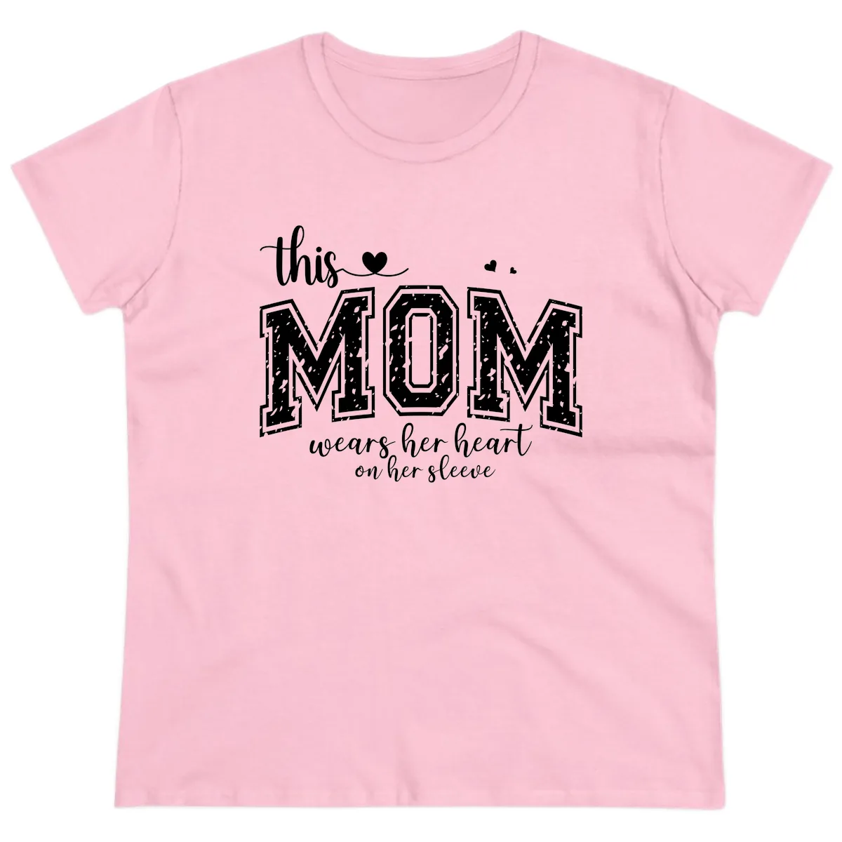This Mom Wears Her Heart On Her Sleeve Ladies Tee in Light Pink