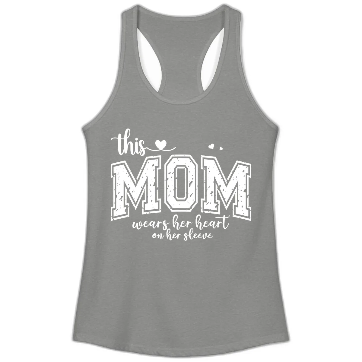 This Mom Wears Her Heart On Her Sleeve Ladies Tank in Heather Grey