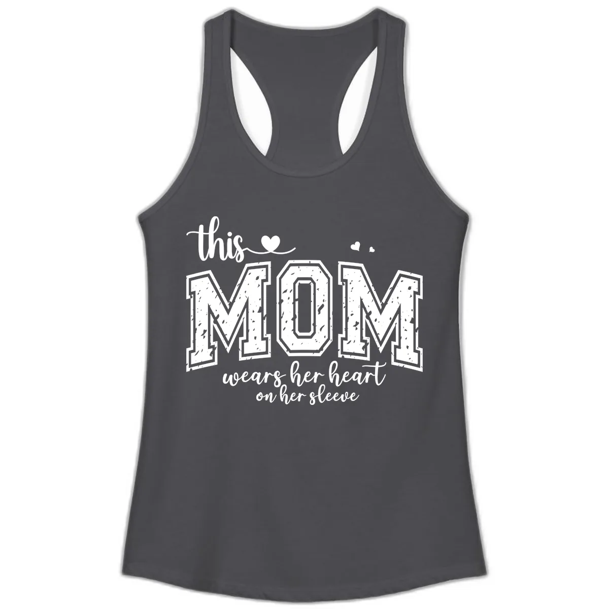 This Mom Wears Her Heart On Her Sleeve Ladies Tank in Solid Dark Gray