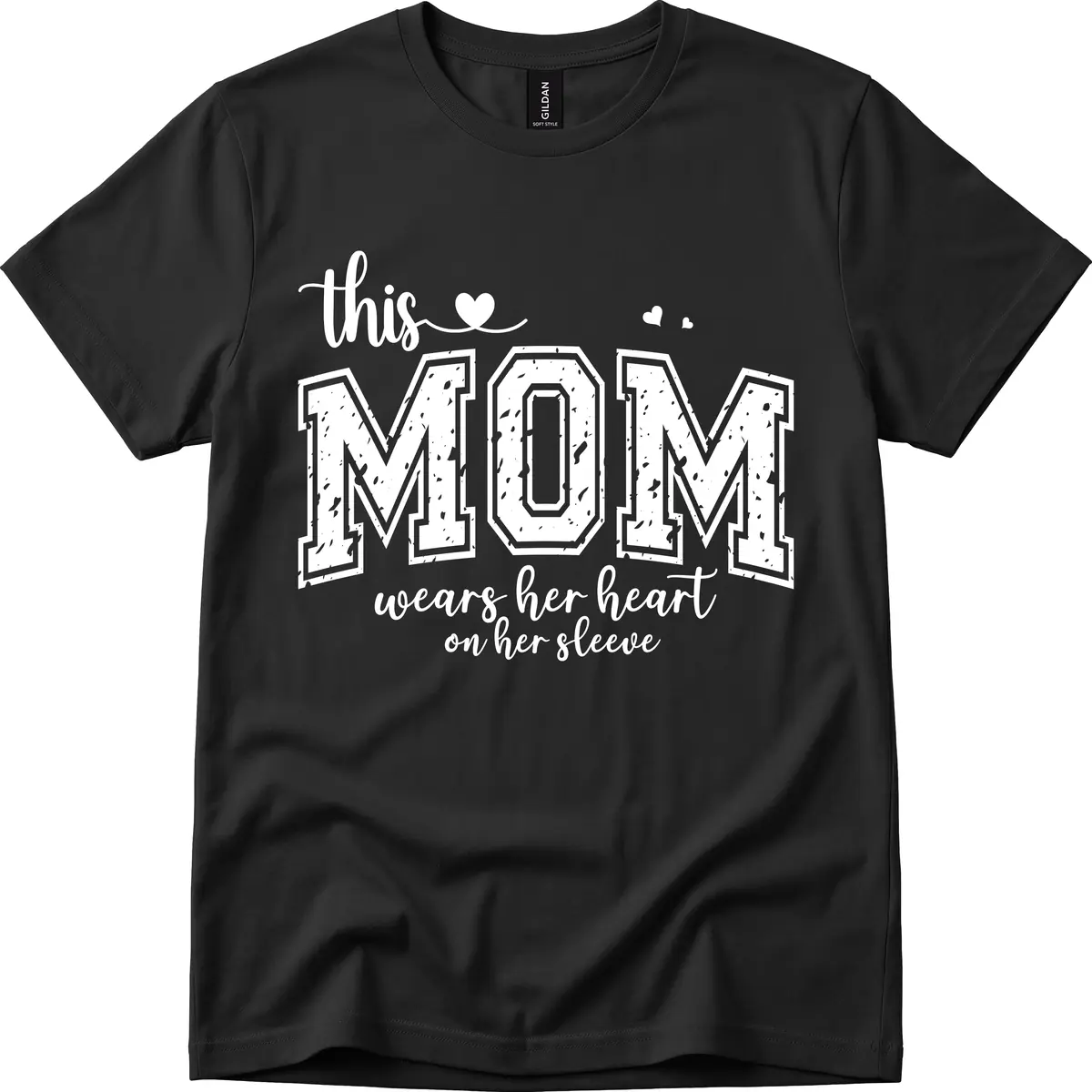 This Mom Wears Her Heart On Her Sleeve T-Shirt in Black