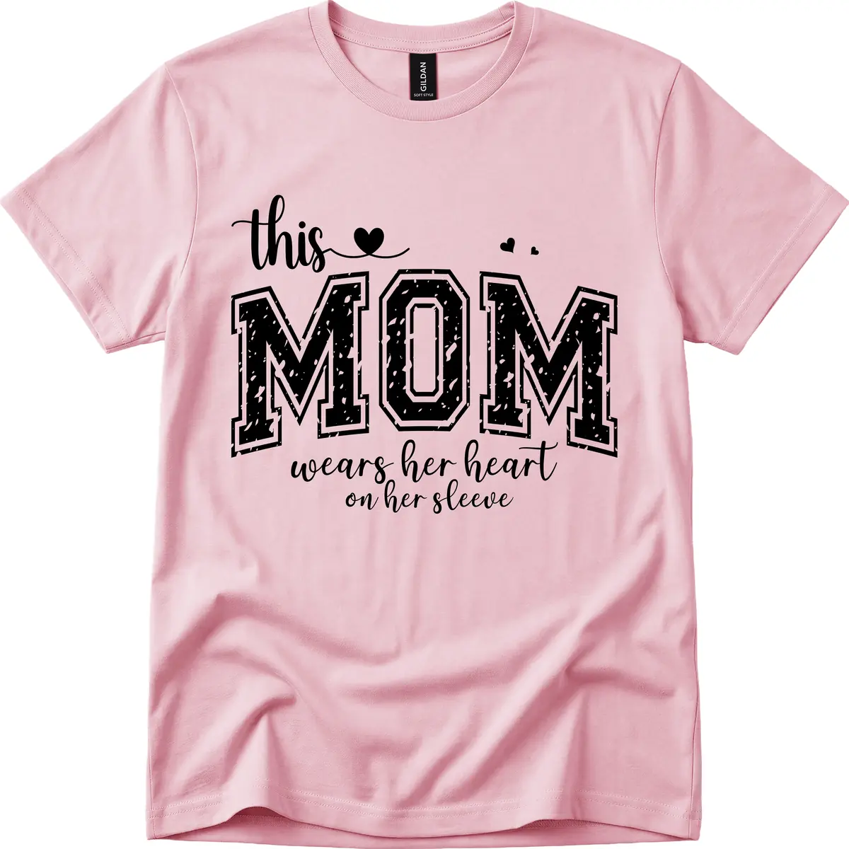 This Mom Wears Her Heart On Her Sleeve T-Shirt in Light Pink