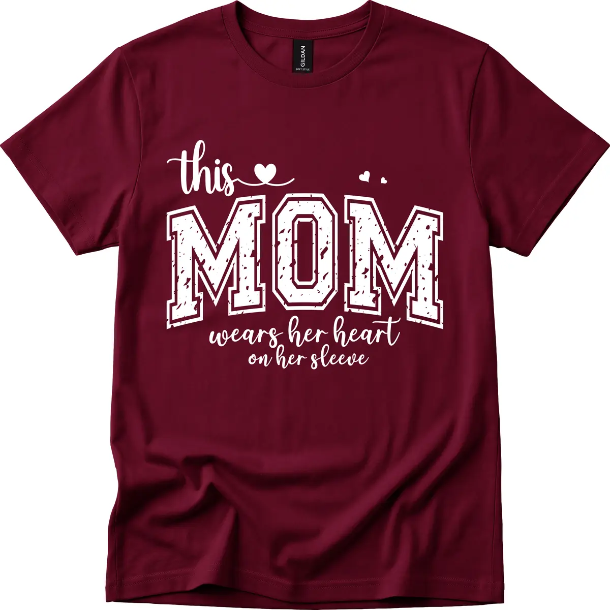 This Mom Wears Her Heart On Her Sleeve T-Shirt in Maroon