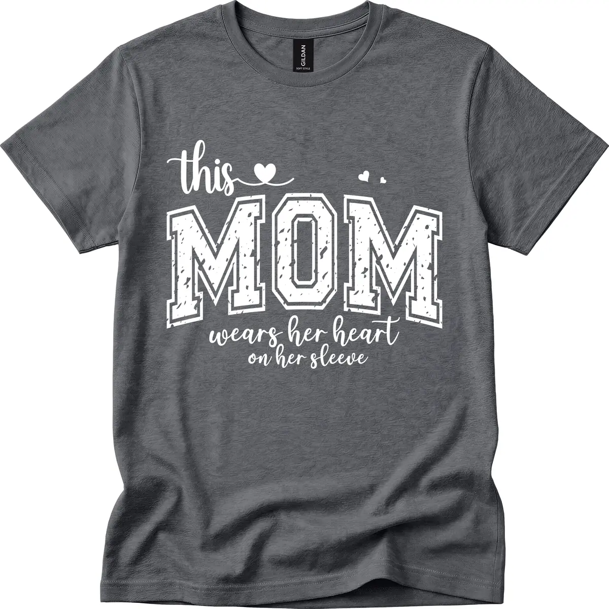 This Mom Wears Her Heart On Her Sleeve T-Shirt in Dark Heather