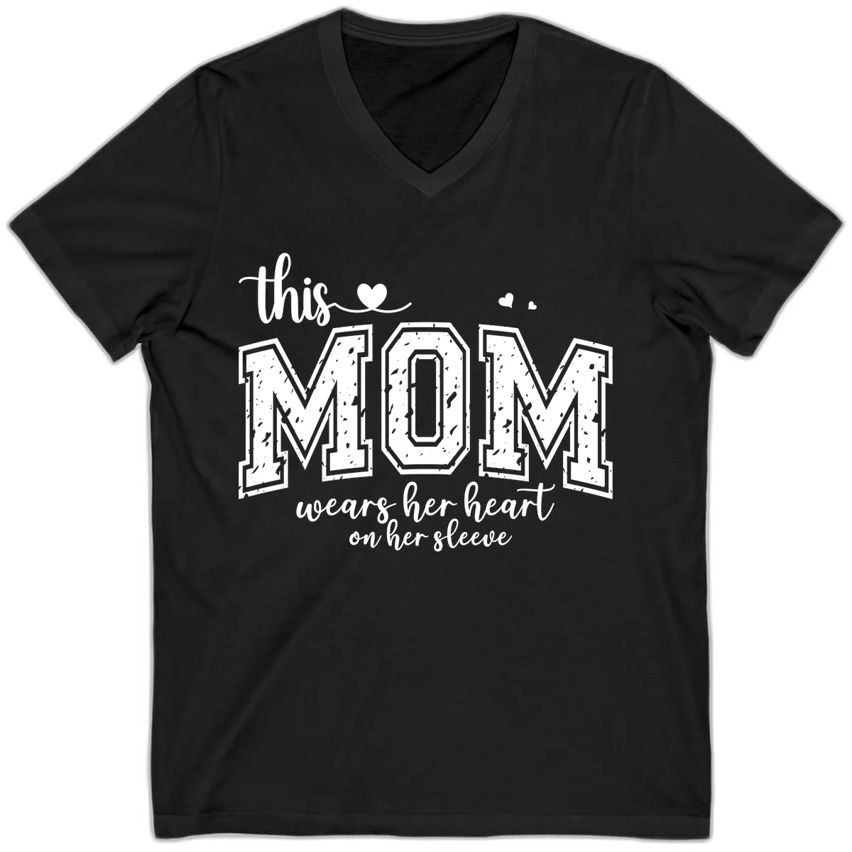 This Mom Wears Her Heart On Her Sleeve V-Neck in Black