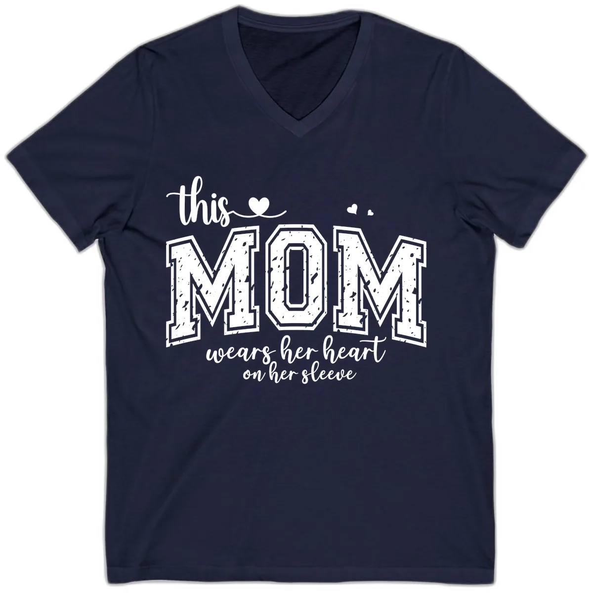 This Mom Wears Her Heart On Her Sleeve V-Neck in Navy