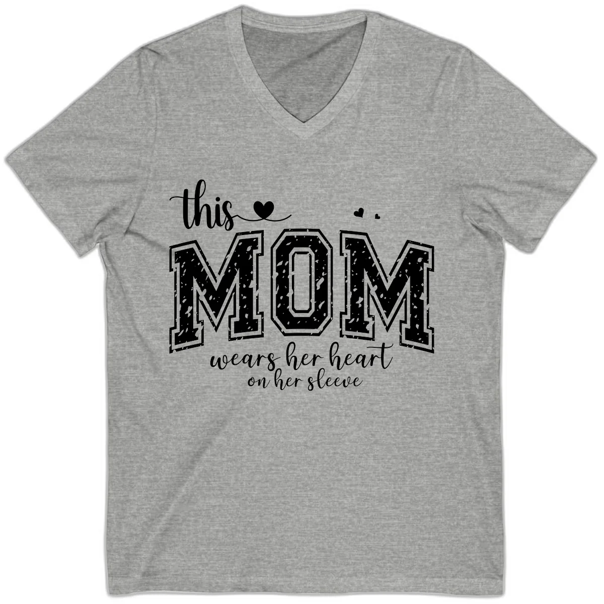 This Mom Wears Her Heart On Her Sleeve V-Neck in Athletic Heather