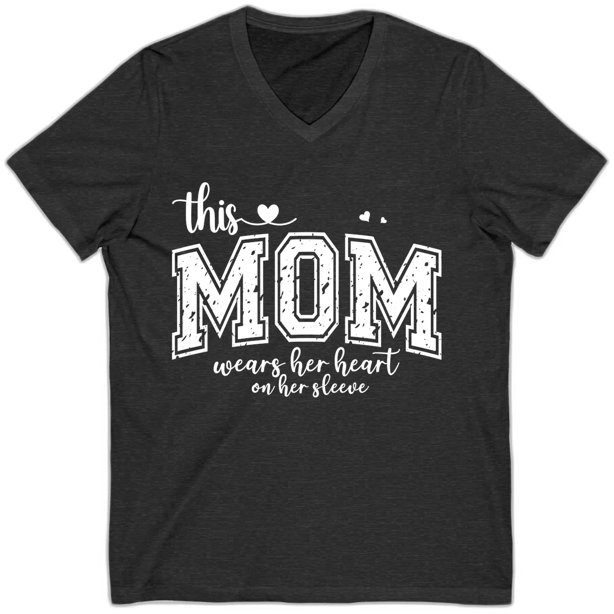 This Mom Wears Her Heart On Her Sleeve V-Neck in Dark Grey Heather