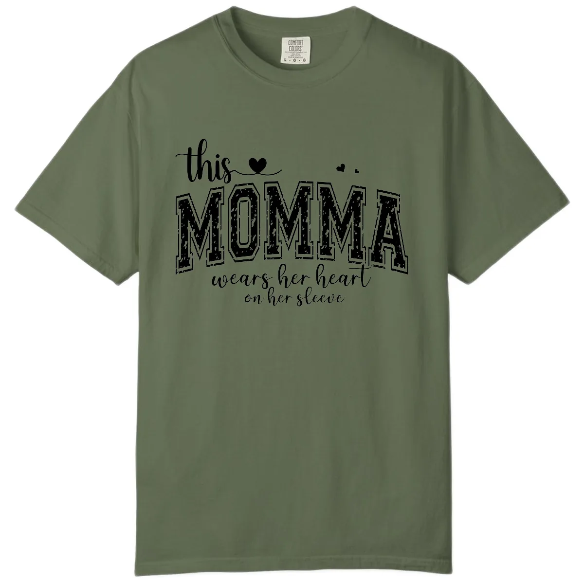 This Momma Wears Her Heart On Her Sleeve Comfort Color in Sage