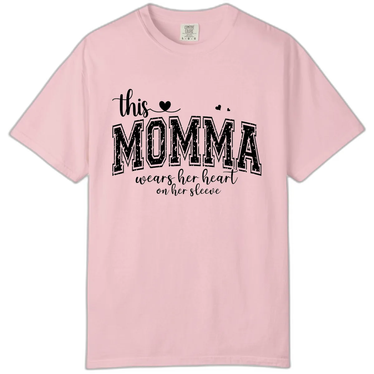 This Momma Wears Her Heart On Her Sleeve Comfort Color in Blossom