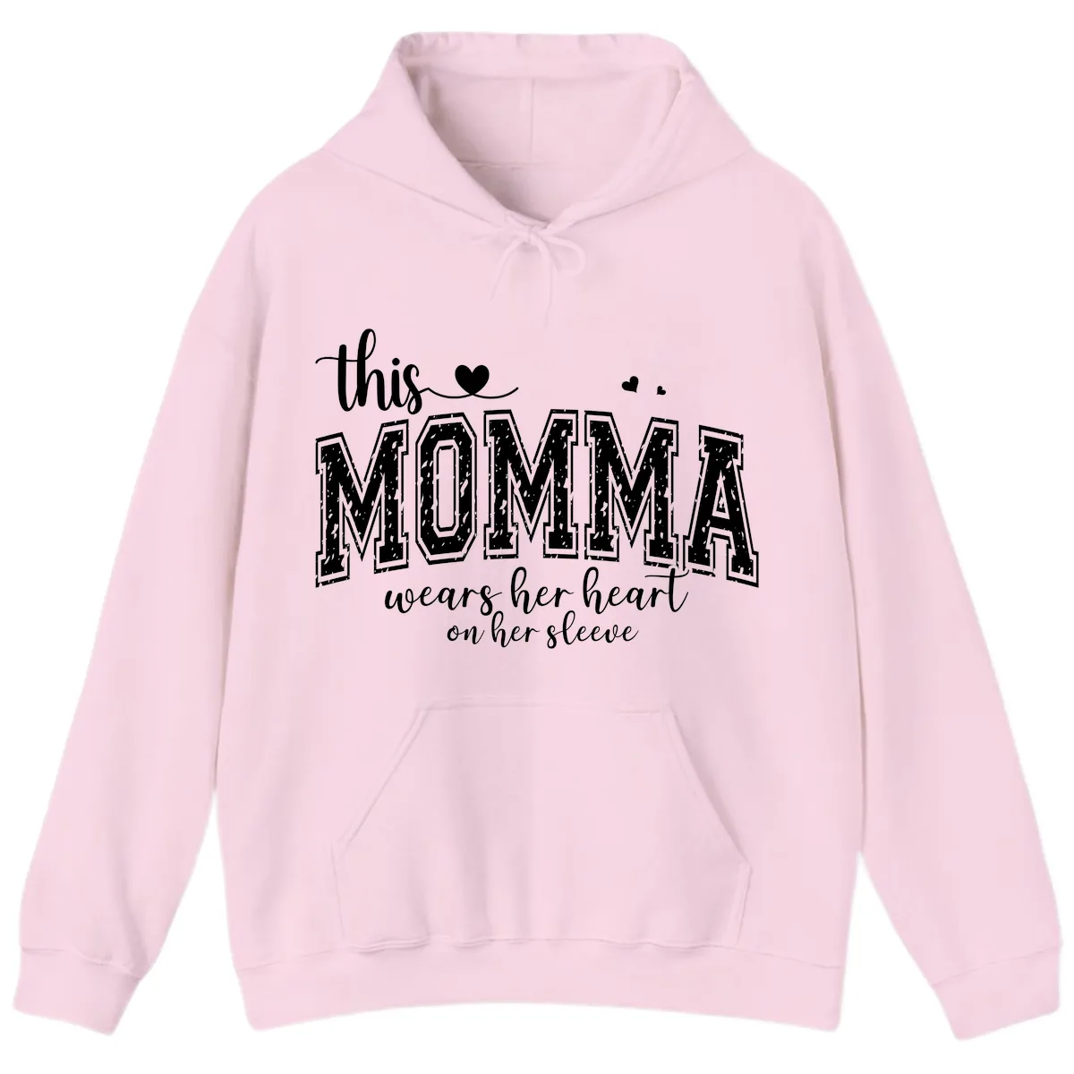 This Momma Wears Her Heart On Her Sleeve Hoodie in Light Pink