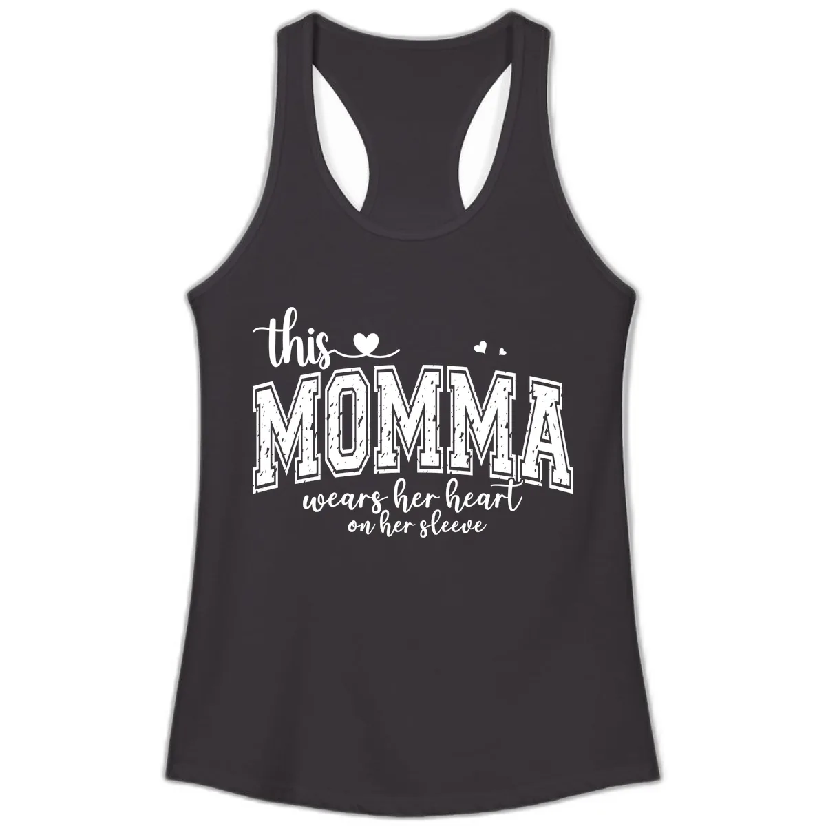 This Momma Wears Her Heart On Her Sleeve Ladies Tank in Black