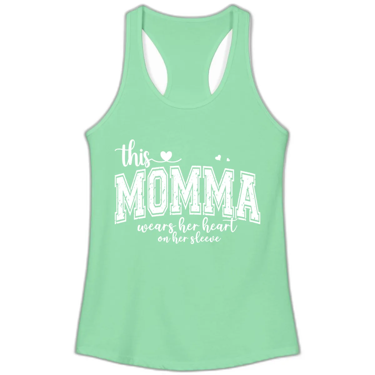 This Momma Wears Her Heart On Her Sleeve Ladies Tank in Solid Mint