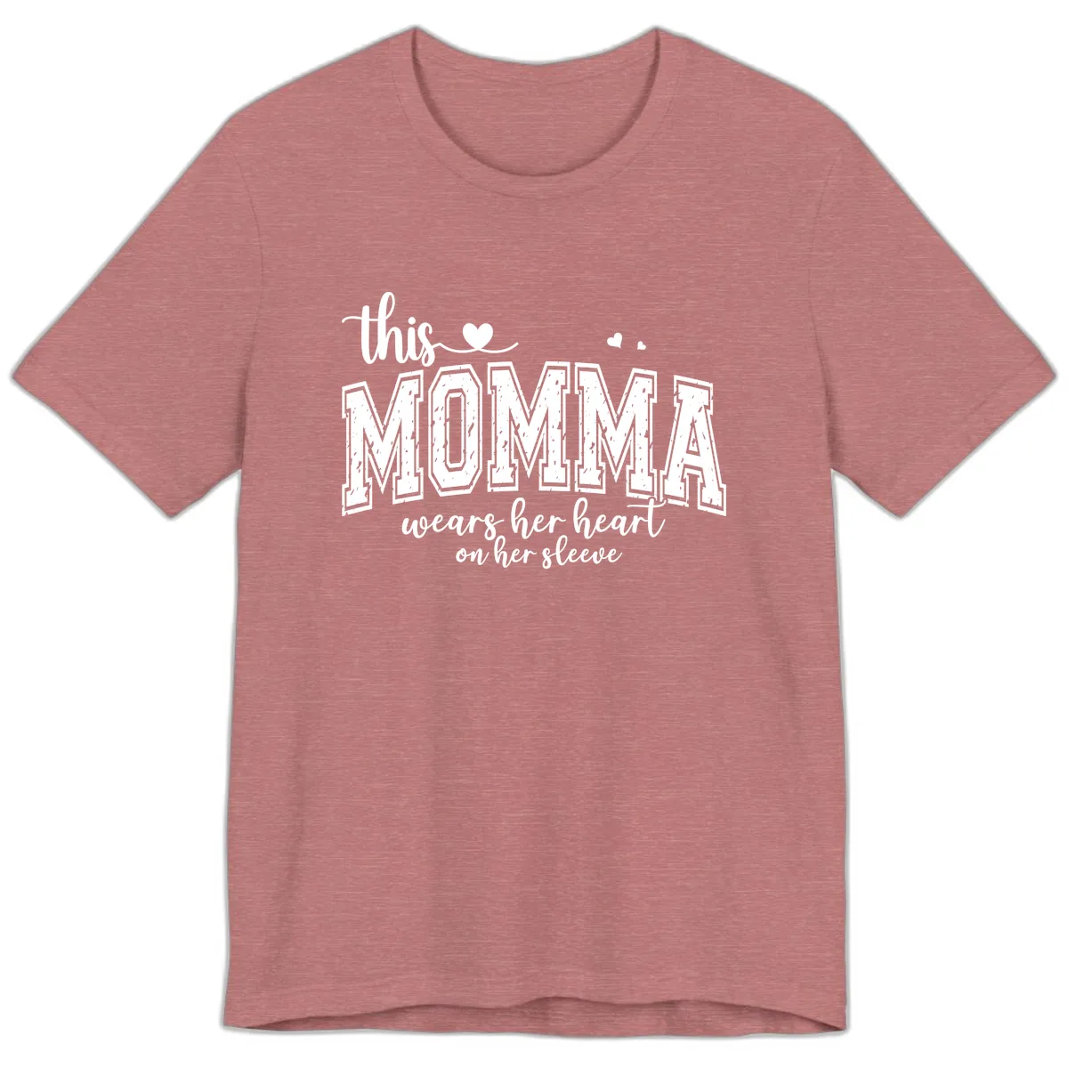 This Momma Wears Her Heart On Her Sleeve Premium T-Shirt in Heather Mauve