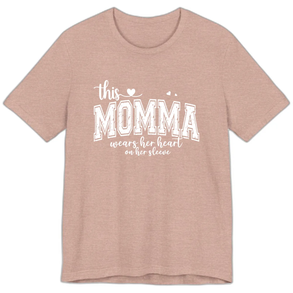 This Momma Wears Her Heart On Her Sleeve Premium T-Shirt in Heather Prism Peach