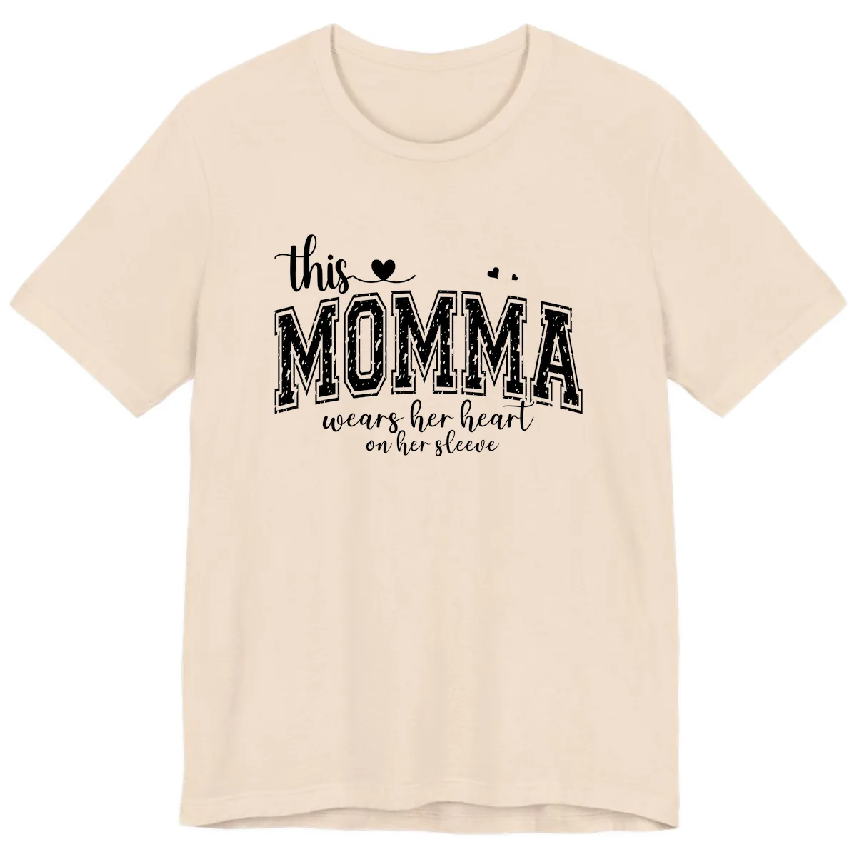This Momma Wears Her Heart On Her Sleeve Premium T-Shirt in Soft Cream