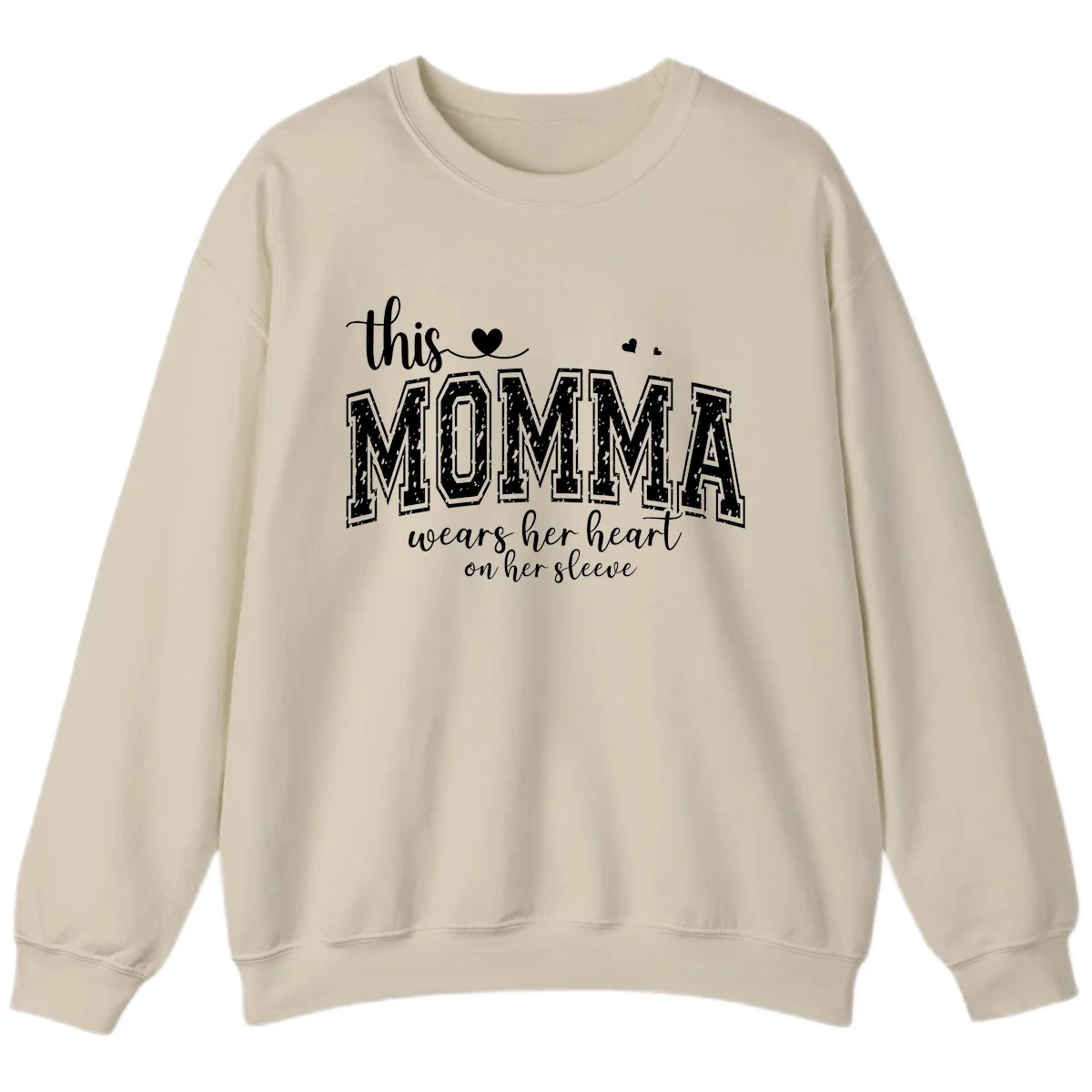 This Momma Wears Her Heart On Her Sleeve Sweatshirt in Sand