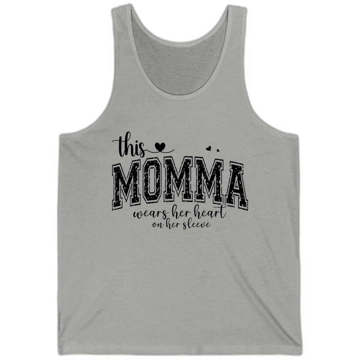 This Momma Wears Her Heart On Her Sleeve Tank in Athletic Heather