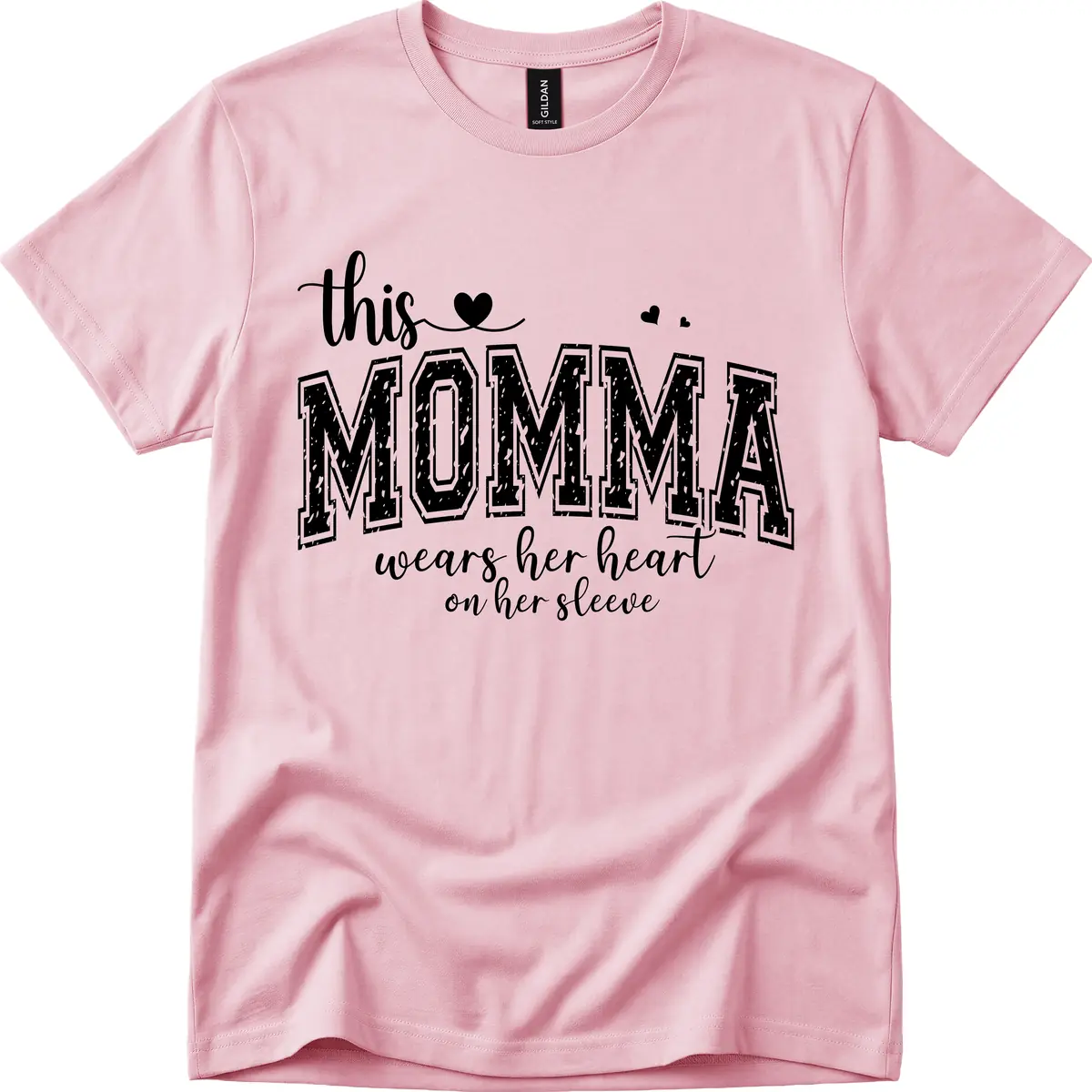 This Momma Wears Her Heart On Her Sleeve T-Shirt in Light Pink