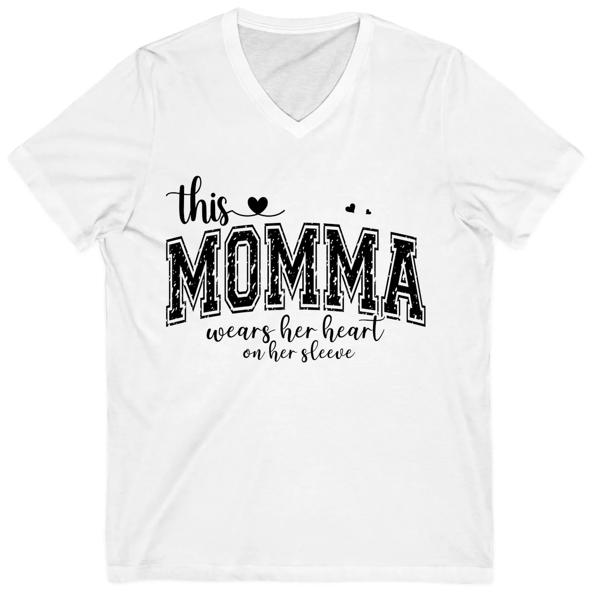 This Momma Wears Her Heart On Her Sleeve V-Neck in White