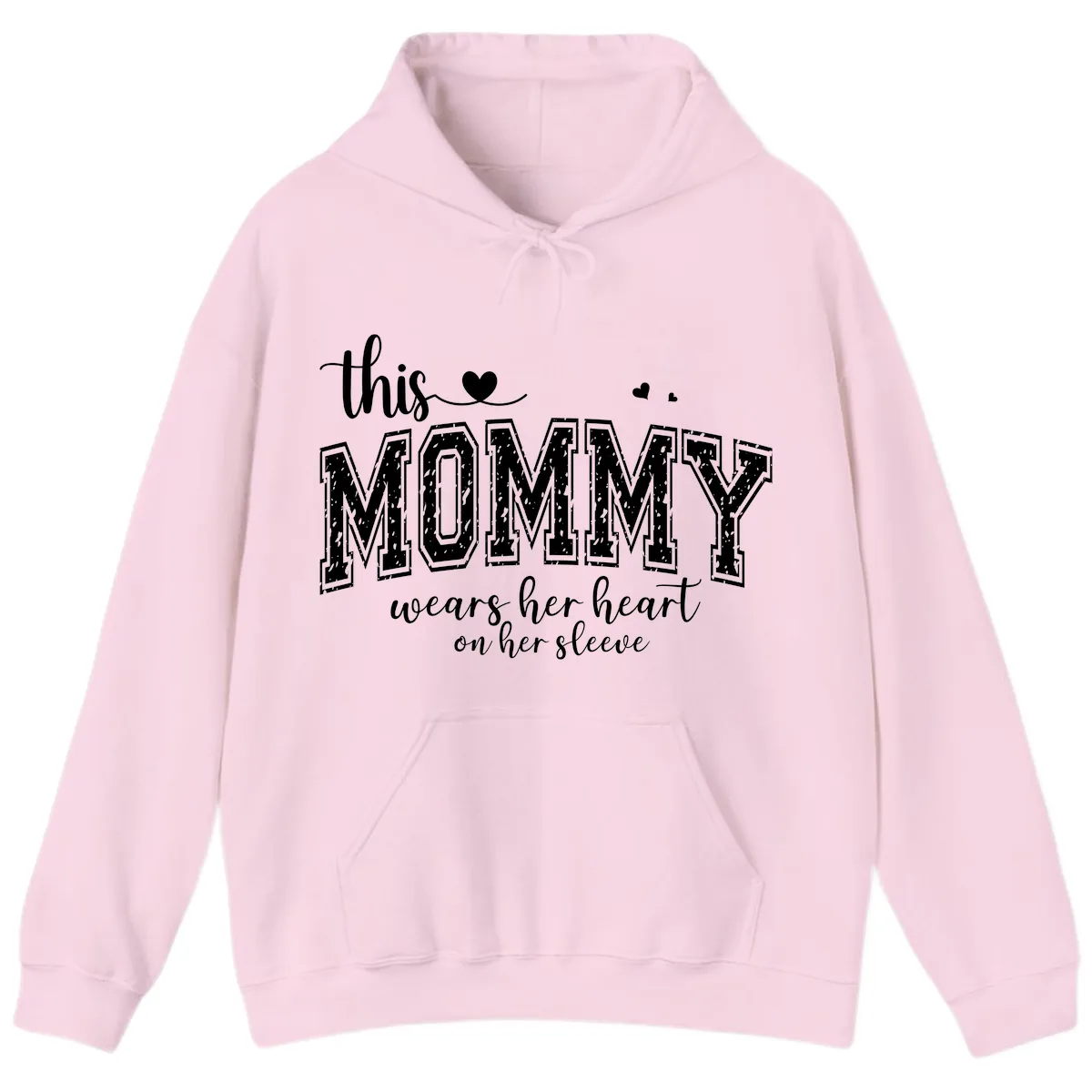 This Mommy Wears Her Heart On Her Sleeve Hoodie in Light Pink