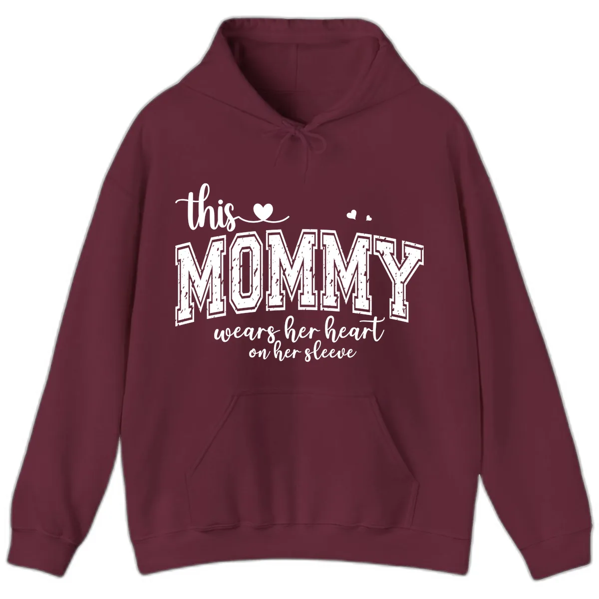 This Mommy Wears Her Heart On Her Sleeve Hoodie in Maroon