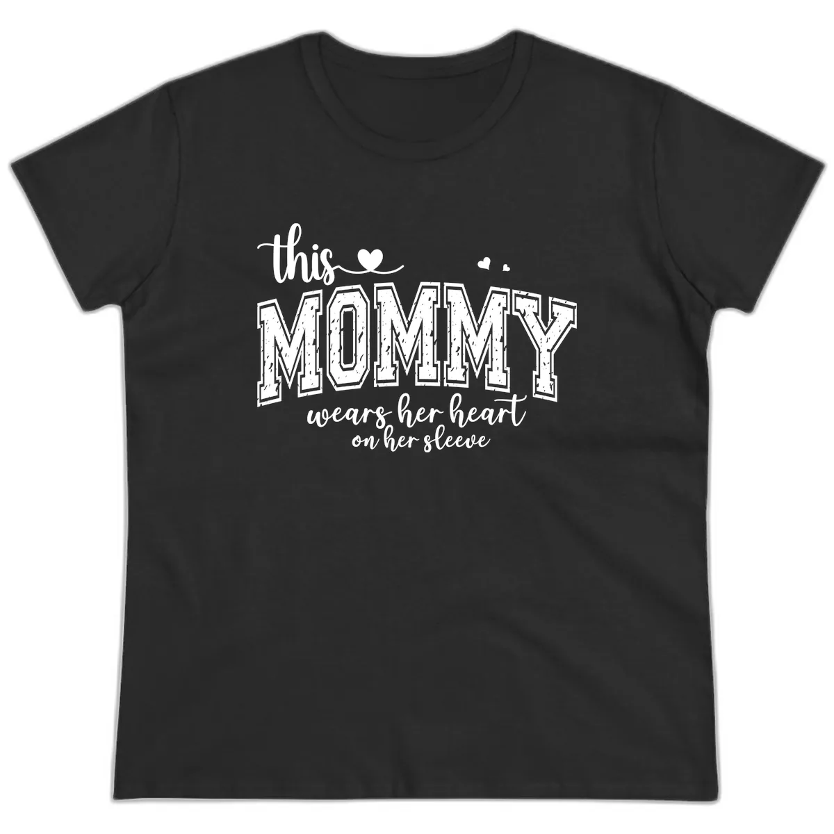This Mommy Wears Her Heart On Her Sleeve Ladies Tee in Black