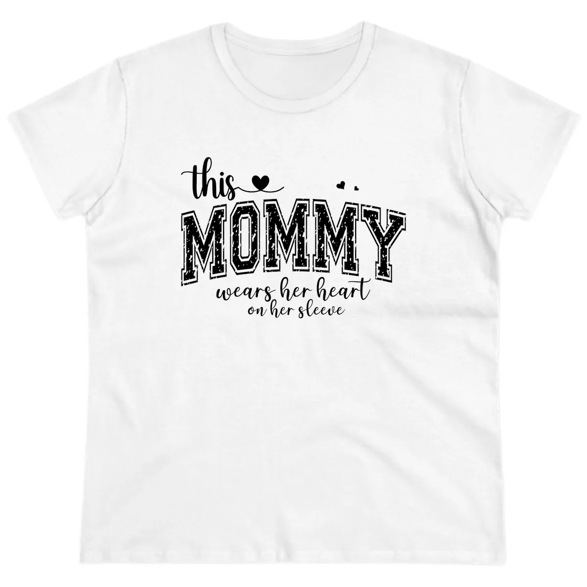 This Mommy Wears Her Heart On Her Sleeve Ladies Tee in White
