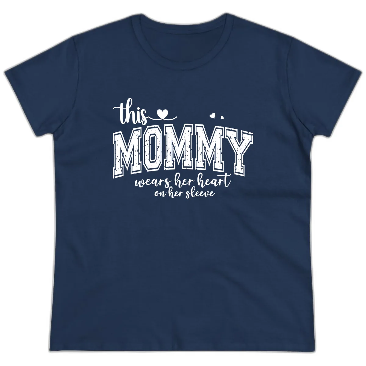 This Mommy Wears Her Heart On Her Sleeve Ladies Tee in Navy