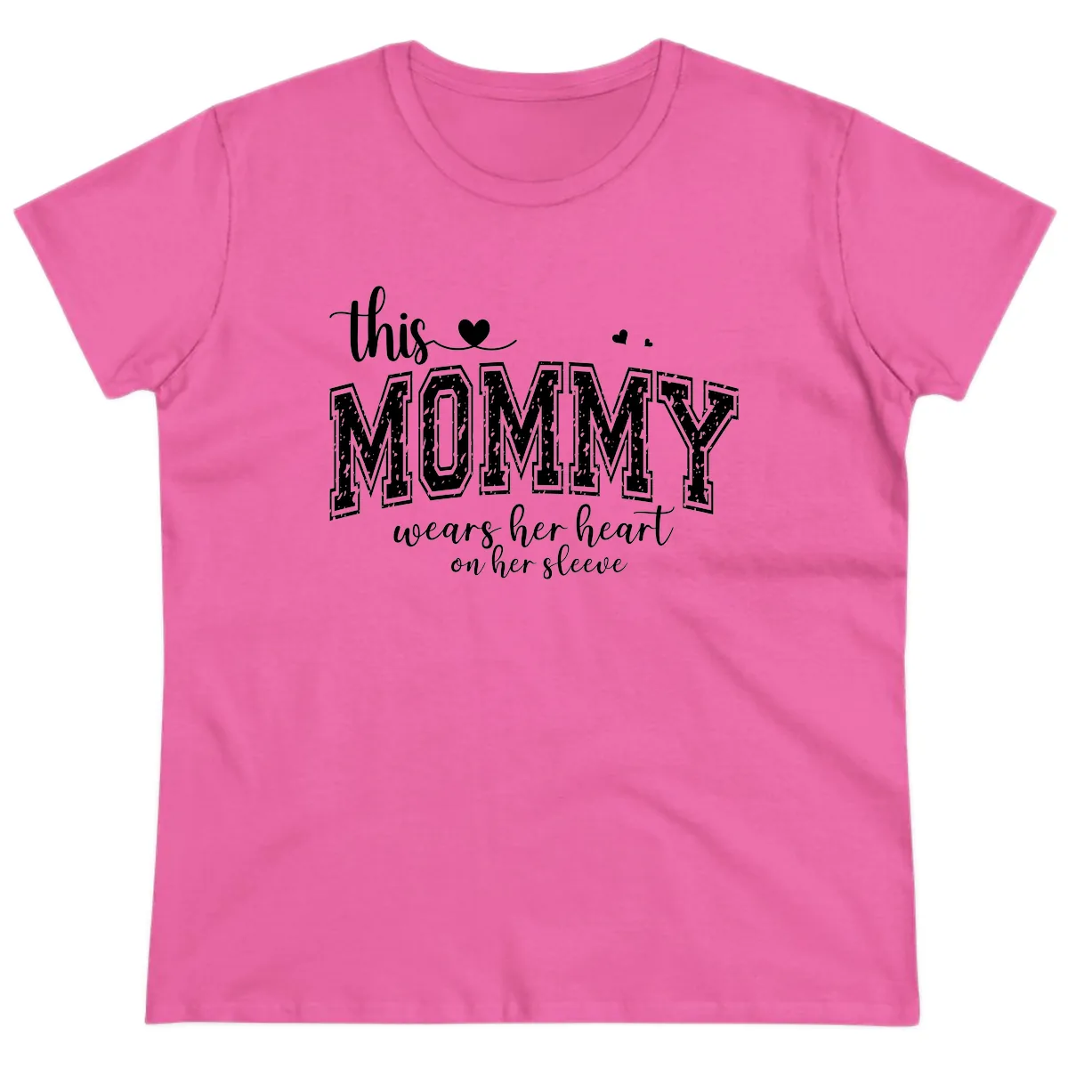 This Mommy Wears Her Heart On Her Sleeve Ladies Tee in Azalea