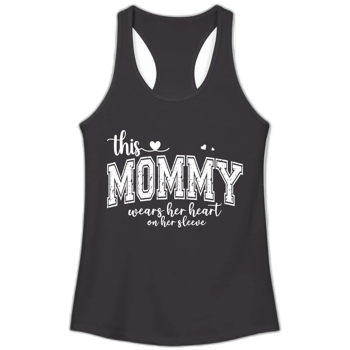 This Mommy Wears Her Heart On Her Sleeve Ladies Tank in Black
