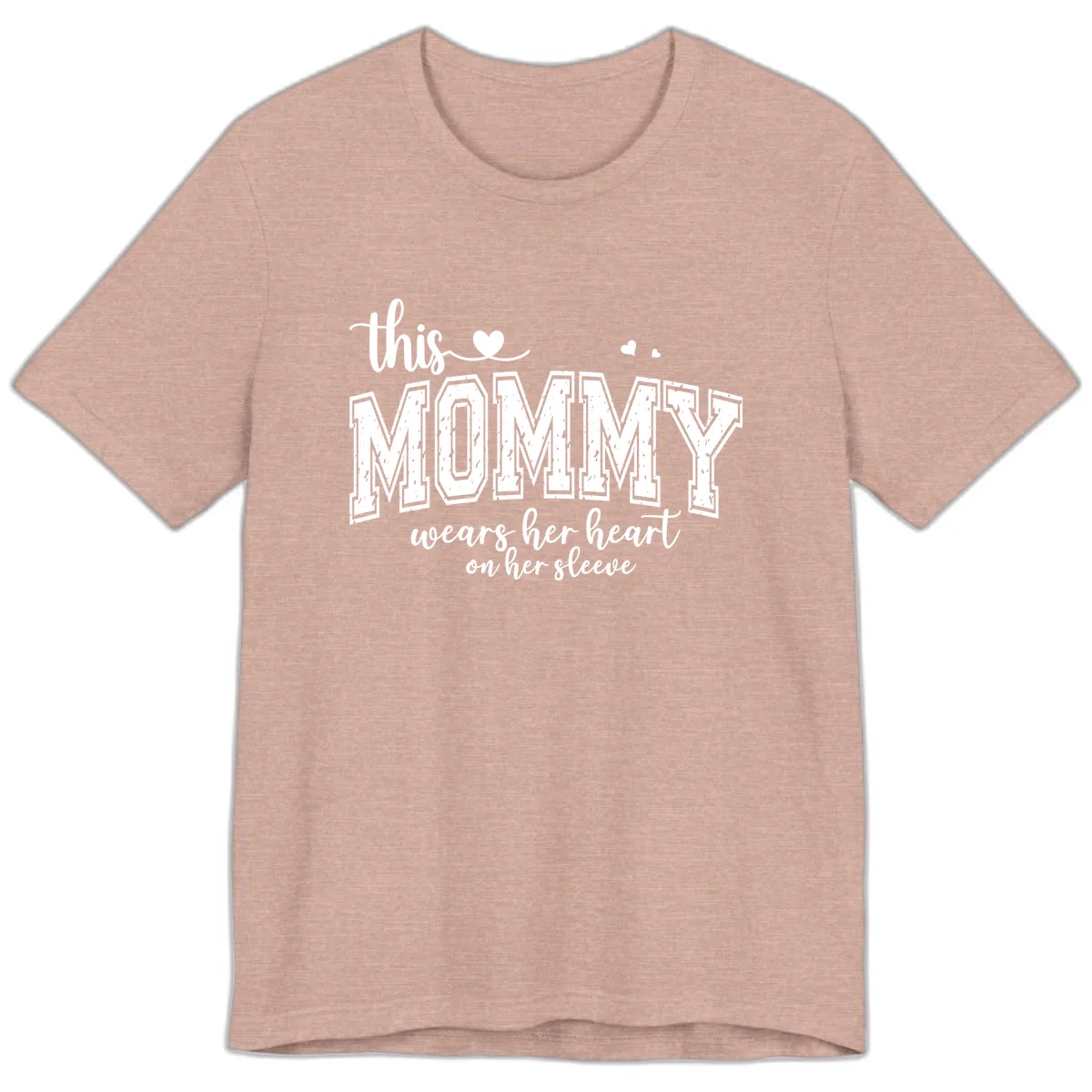 This Mommy Wears Her Heart On Her Sleeve Premium T-Shirt in Heather Prism Peach