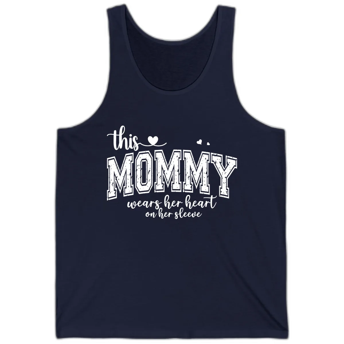 This Mommy Wears Her Heart On Her Sleeve Tank in Navy
