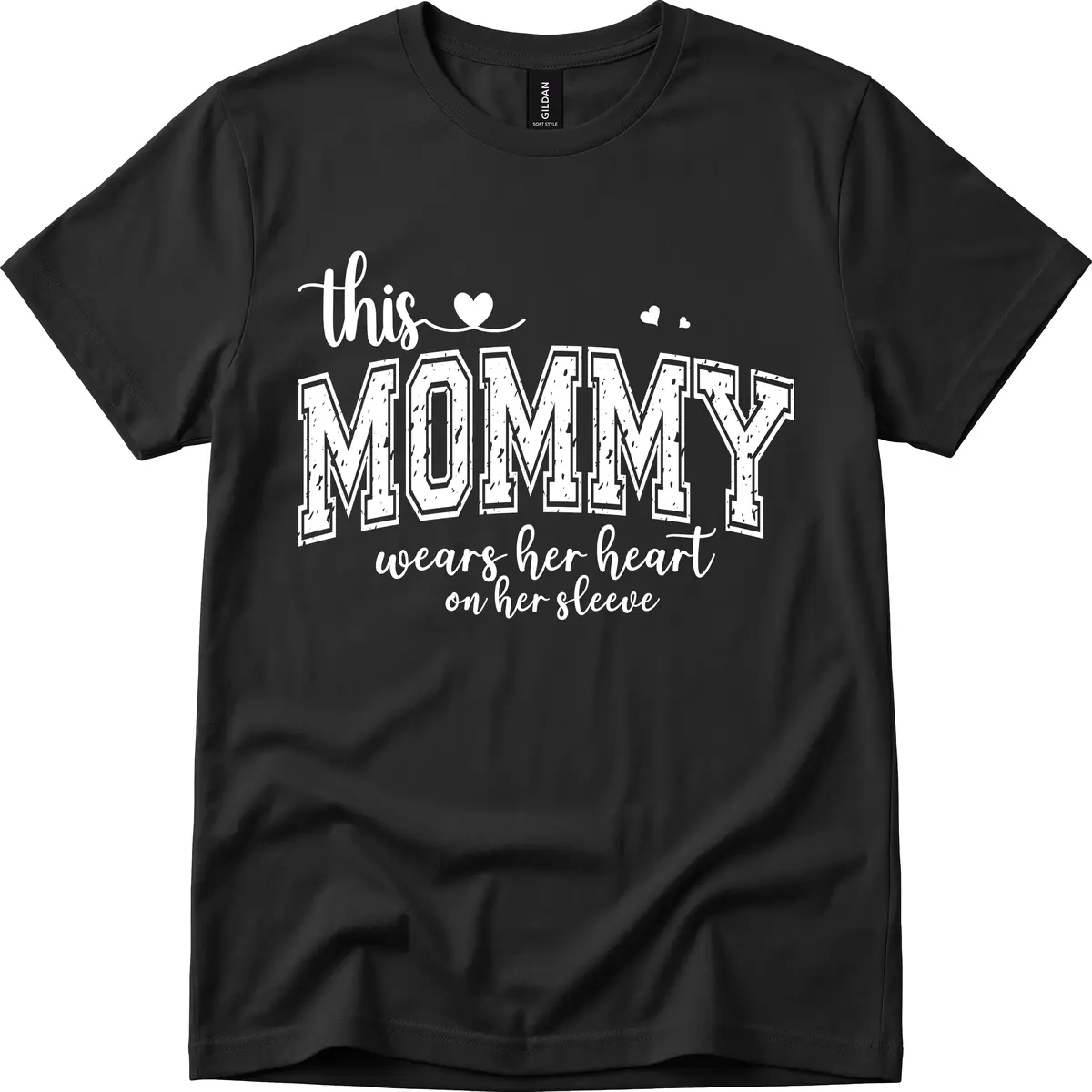 This Mommy Wears Her Heart On Her Sleeve T-Shirt in Black