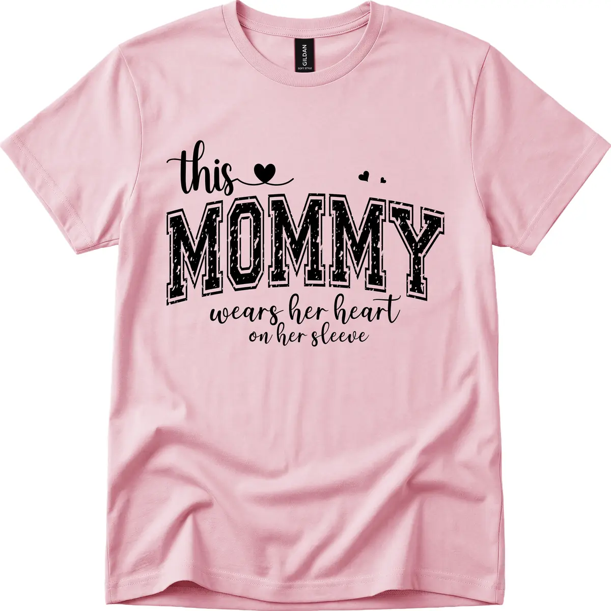 This Mommy Wears Her Heart On Her Sleeve T-Shirt in Light Pink