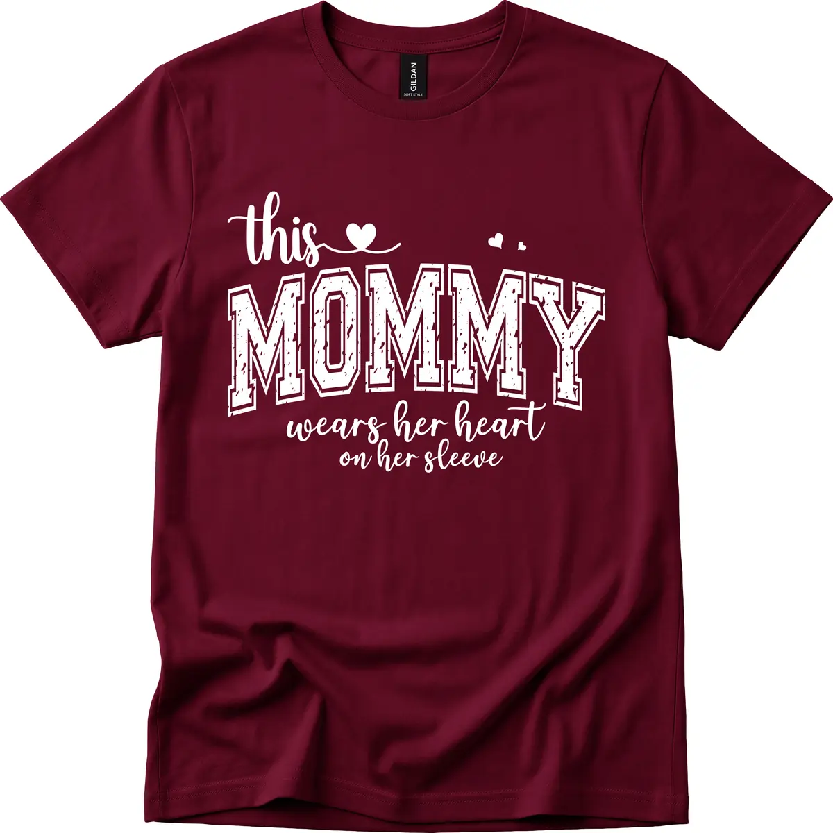This Mommy Wears Her Heart On Her Sleeve T-Shirt in Maroon
